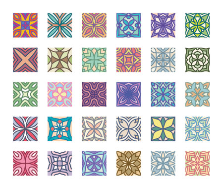 Geometric Ornament Decorative Elements Vector Collection. Oriental floral ornament.のイラスト素材