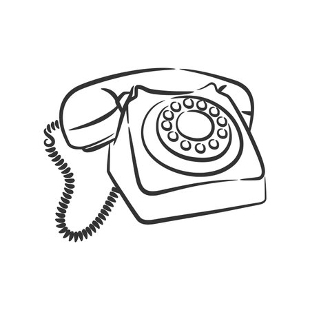 Old phone vintage retro style telephone object line art hand drawn vector illustrationのイラスト素材
