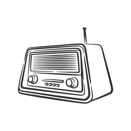 Vintage retro old analog radio tape classic line art vector illustrationのイラスト素材