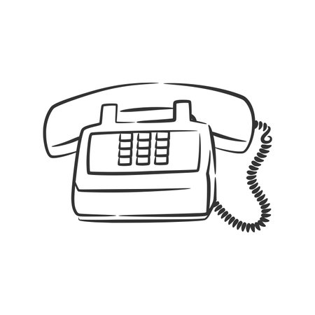 Old phone vintage retro style telephone object line art hand drawn vector illustrationのイラスト素材