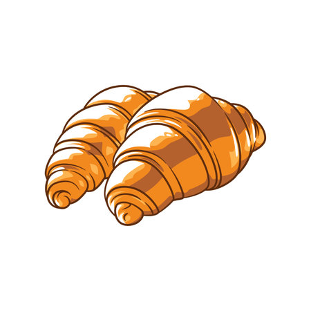 A digital illustration of a freshly baked croissant, showcasing its flaky, golden layers and soft interior.のイラスト素材