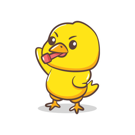 A grumpy or serious yellow chick wears a whistle and points its wing in a commanding gesture.のイラスト素材