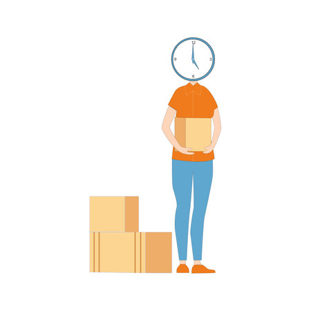 I have created the character of a woman who delivers packages or who is sending packages to your house safely and quickly in the form of vector illustrationsのイラスト素材