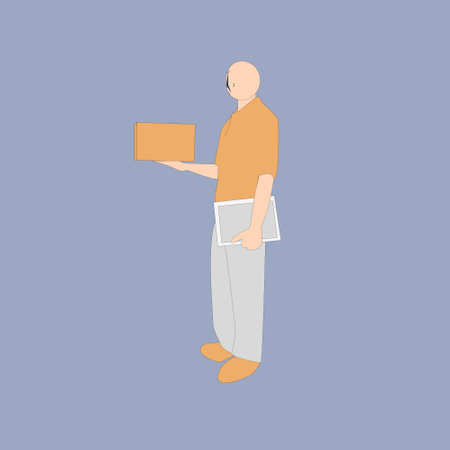 I have created a man character who receives a product package.のイラスト素材