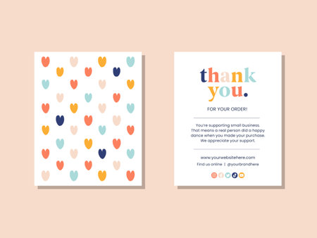 Cute colorful love pattern thank you card. Suitable for your small business project,のイラスト素材