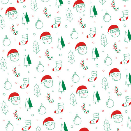 Christmas pattern with Santa Claus, pine tree, bells, and candy elements vector illustration.のイラスト素材