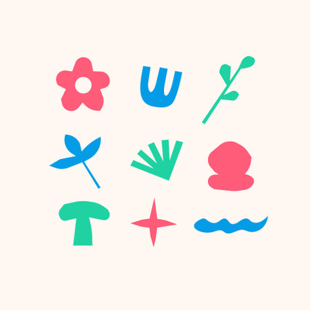 Cute floral art vector in playful colors. With its lively color palette and charming floral compositions, our artwork brings a burst of energy and cheerfulness to your projects.のイラスト素材