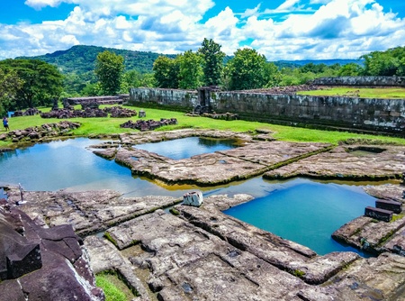 The ruins of ancient pond inside the ratu boko palace near jogjakarta indonesiaの素材