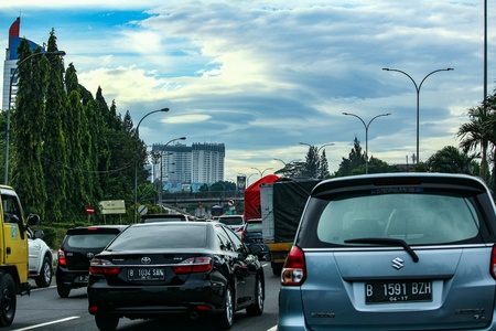 Common traffic jam in the city of Jakarta Indonesiaの素材