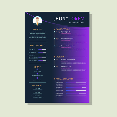 Resume design template with background (Curriculum vitae design) with color gradation - Vectorのイラスト素材
