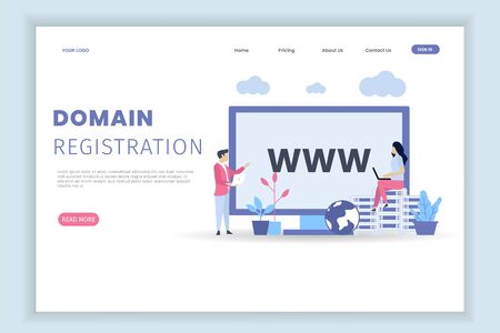 modern flat design concept template Domain name registration with charactersのイラスト素材