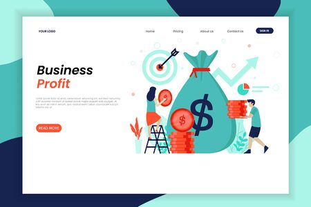 Business profit landing page template. Website Layout with Flat People Characters business profit. Landing page templateのイラスト素材