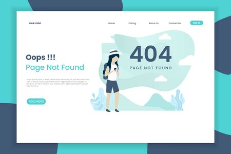 Page 404 landing page concept not found with women people. Landing page template