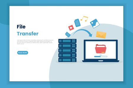 flat design Illustration of file transfer from server to laptop. This design can be used for websites, landing pages, UI, mobile applications, posters, bannersのイラスト素材