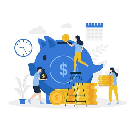 Money pig saving illustration landing page. Illustration for websites, landing pages, mobile applications, posters and banners.のイラスト素材