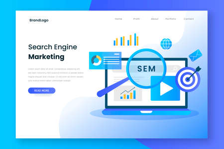 Search engine marketing landing page. Illustration for websites, landing pages, mobile applications, posters and banners.のイラスト素材