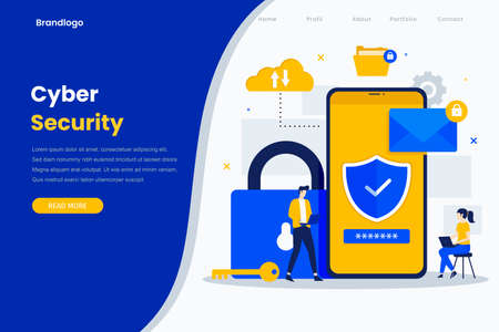Cyber security modern flat illustration landing page. Illustration for websites, landing pages, mobile applications, posters and banners.のイラスト素材