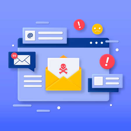 3D illustration of a malicious email concept. Illustrations for websites, landing pages, mobile apps, posters and banners.のイラスト素材