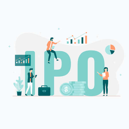 Initial public offering (IPO) illustration concept. Illustration for websites, landing pages, mobile applications, posters and banners.のイラスト素材