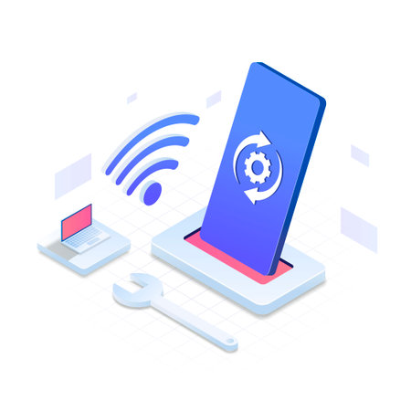 Operating system update progress isometric illustration concept. Illustration for websites, landing pages, mobile applications, posters and banners.のイラスト素材