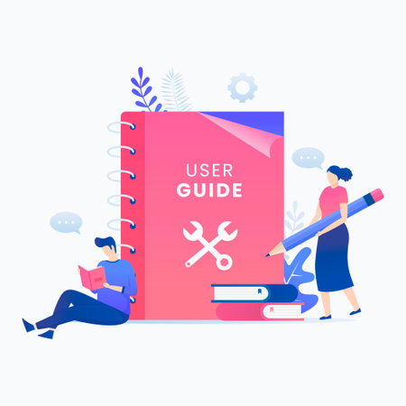 User manual book flat vector concept. Illustration for websites, landing pages, mobile applications, posters and banners.のイラスト素材