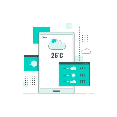 Flat line design concept of weather forecast concept. Illustration for websites, landing pages, mobile applications, posters and bannersのイラスト素材