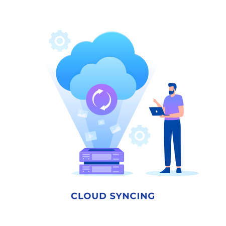 Flat illustration cloud syncing concept. Illustration for websites, landing pages, mobile applications, posters and bannersのイラスト素材
