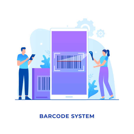Flat illustration barcode scanning concept. Illustration for websites, landing pages, mobile applications, posters and bannersのイラスト素材