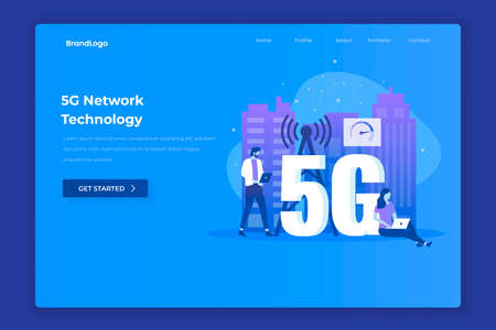 Flat illustration landing page of 5G network technology. Illustration for websites, landing pages,...