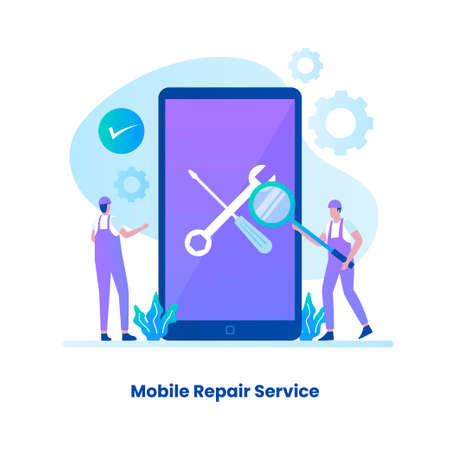 Flat design mobile repair service concept. Illustration for websites, landing pages, mobile applications, posters and banners.のイラスト素材