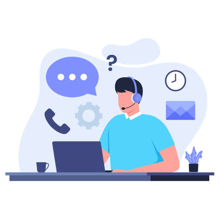 Online support illustration flat design concept. Illustration for websites, landing pages, mobile applications, posters and bannersのイラスト素材