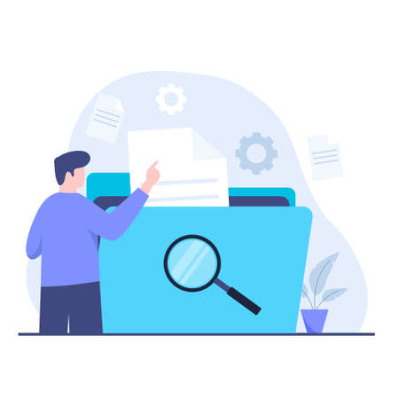 Flat illustration of document search design concept. Illustration for websites, landing pages, mobile applications, posters and bannersのイラスト素材