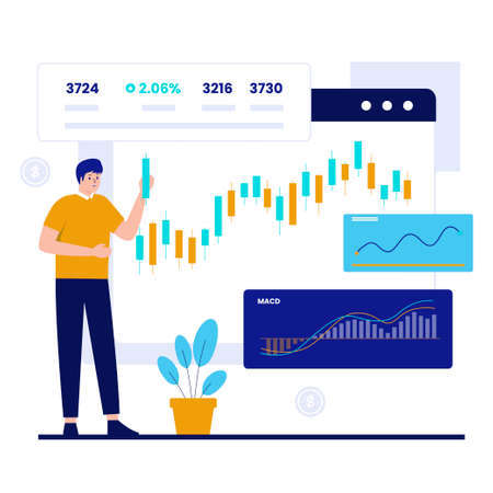 Online trading illustration design concept. Illustration for websites, landing pages, mobile applications, posters and banner.のイラスト素材