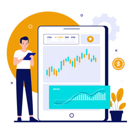 Flat design of online trading illustration concept. Illustration for websites, landing pages, mobile applications, posters and banners.のイラスト素材