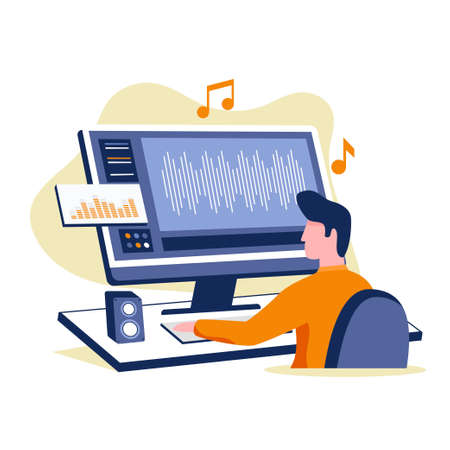 Music editing illustration design concept. Illustration for websites, landing pages, mobile applications, posters and bannersのイラスト素材