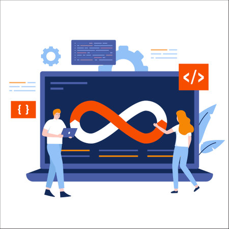 Flat design of DevOps processing concept. Illustration for websites, landing pages, mobile applications, posters and banners. Trendy flat vector illustrationのイラスト素材