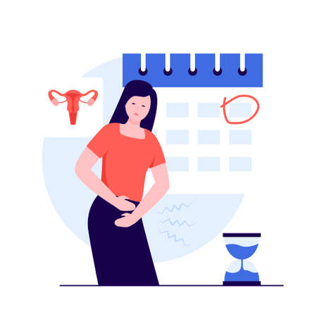 Menstruation period calendar women illustration concept. Illustration for websites, landing pages, mobile applications, posters and banners. Trendy flat vector illustrationのイラスト素材