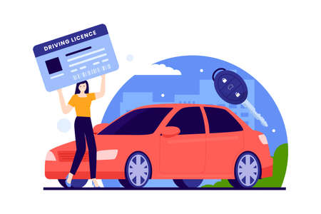 Car driver license flat design concept. Illustration for websites, landing pages, mobile applications, posters and banners. Trendy flat vector illustrationのイラスト素材