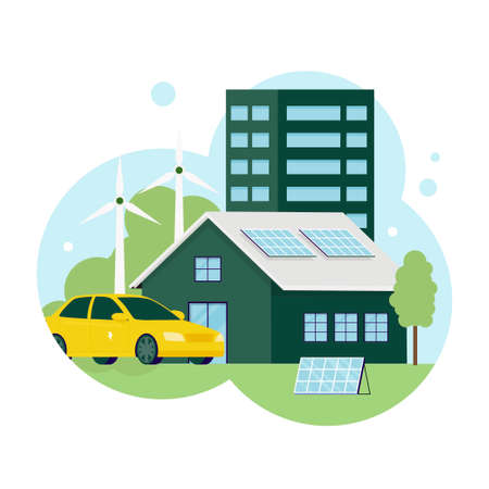 Flat design of green industry concept. Illustration for websites, landing pages, mobile applications, posters and banners. Trendy flat vector illustrationのイラスト素材