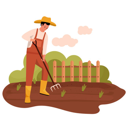 Flat design of people growing vegetables in garden. Illustration for websites, landing pages, mobile applications, posters and banners. Trendy flat vector illustrationのイラスト素材