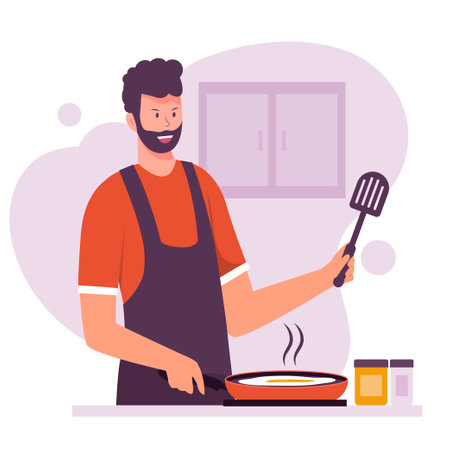 Flat design of people cooking food in kitchen. Illustration for websites, landing pages, mobile applications, posters and banners. Trendy flat vector illustrationのイラスト素材