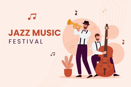 Flat design of jazz band performance. Illustration for websites, landing pages, mobile applications, posters and banners. Trendy flat vector illustrationのイラスト素材