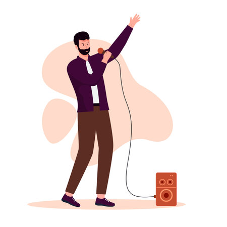 Flat design of men sing loudly. Illustration for websites, landing pages, mobile applications, posters and banners. Trendy flat vector illustrationのイラスト素材