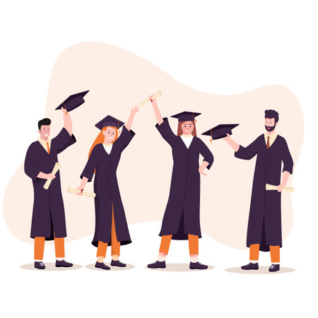 Vector illustration of people graduated from college. Illustration for websites, landing pages, mobile applications, posters and banners. Trendy flat vector illustrationのイラスト素材