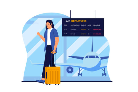 Cancelled flight illustration design concept. Illustration for website, landing page, mobile app, poster and banner. Trendy flat vector illustrationのイラスト素材
