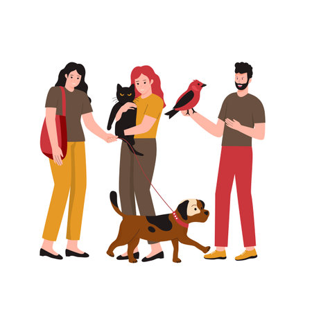 Set of people with pets vector concept. illustration for website, landing page, mobile app, poster and banner. Trendy flat vector illustrationのイラスト素材
