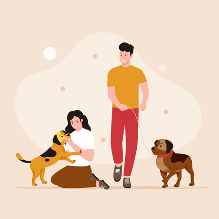 People with pets vector concept. illustration for website, landing page, mobile app, poster and banner. Trendy flat vector illustrationのイラスト素材