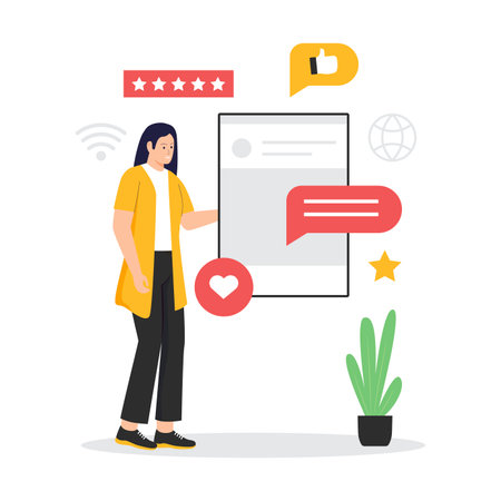 Receive feedback information on social media. illustration for websites, landing pages, mobile apps, posters and banners. Trendy flat vector illustrationのイラスト素材