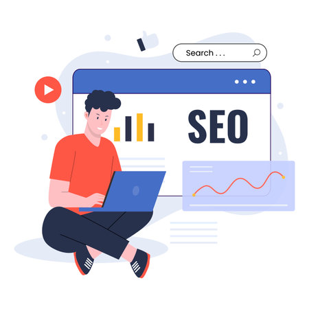 Flat design of search engine optimization marketing strategy. Illustration for websites, landing pages, mobile apps, posters and banners. Trendy flat vector illustrationのイラスト素材