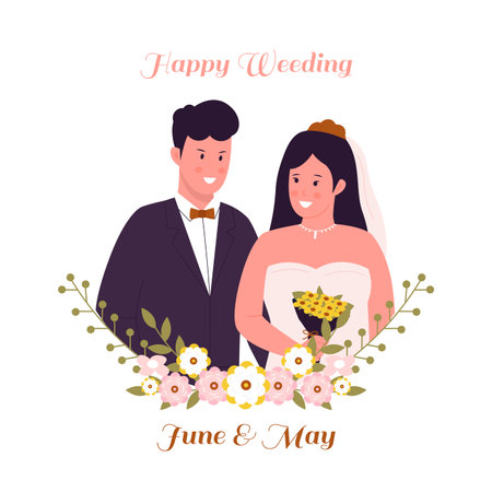 Wedding invitation illustration concept. Illustration for website, landing page, mobile app, poster and banner. Trendy flat vector illustrationのイラスト素材
